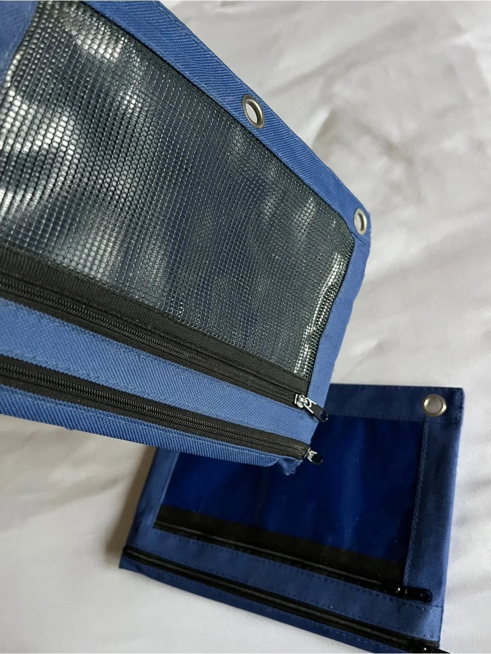 Blue 3 Ring Binder Pencil Pouch 2 Pocket Zipper Clear Window Mesh Case Pack